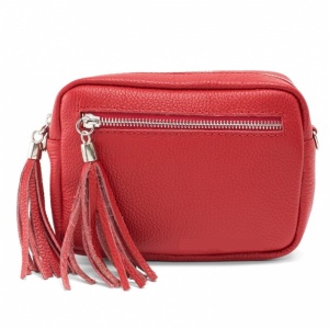Double Tassel Leather Bag - Red (SILVER HARDWARE)